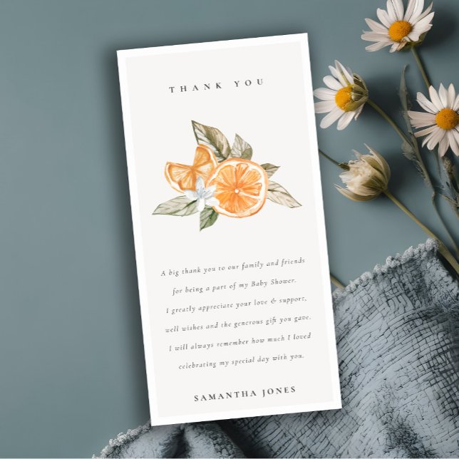 Minimal Citrus Orange Botanical Boho Baby Shower Thank You Card (Creator Uploaded)