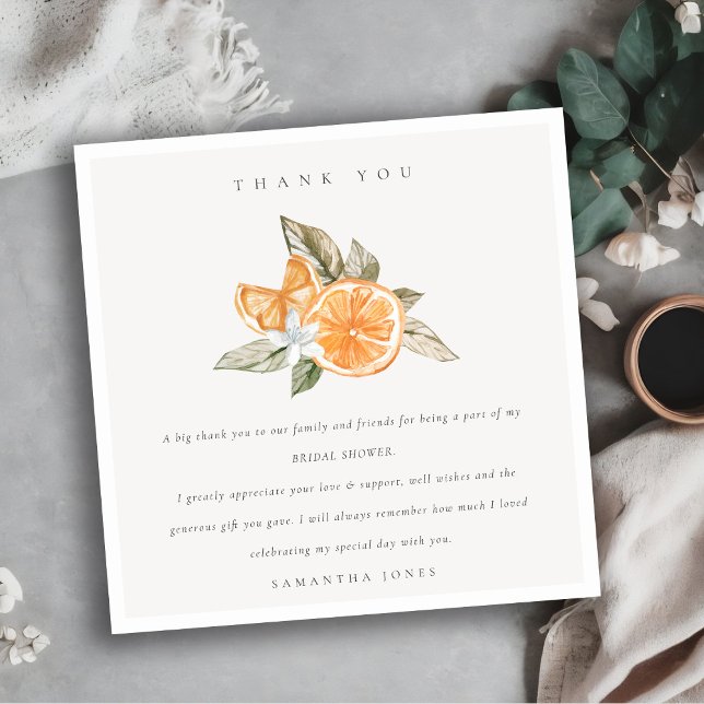 Minimal Citrus Orange Botanical Boho Bridal Shower Thank You Card (Creator Uploaded)