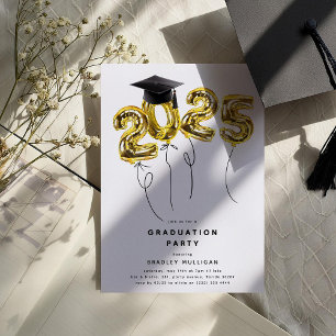 Minimal Class of '2025' Gold Balloons Graduation Invitation