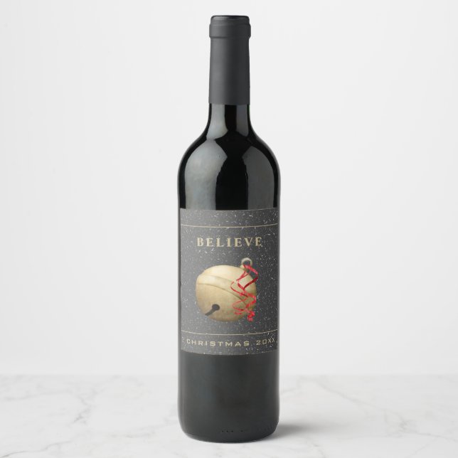Minimal Classic BELIEVE with Jingle Bell Wine Label (Front)