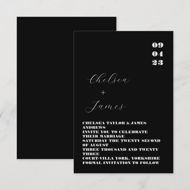 Minimal Classic Black Wedding  (Front/Back)