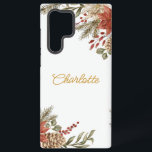 Minimal classic Christmas flowers custom  Samsung Galaxy Case<br><div class="desc">Christmas flower compositions for a minimal but classic and stylish effect with a touch of gold. Poinsettia, pine cones, pine branches and red Christmas berries embellished with gold lines. Change the name or just write a monogram. The choice is yours! NEED HELP? If you need a change regarding the graphic...</div>