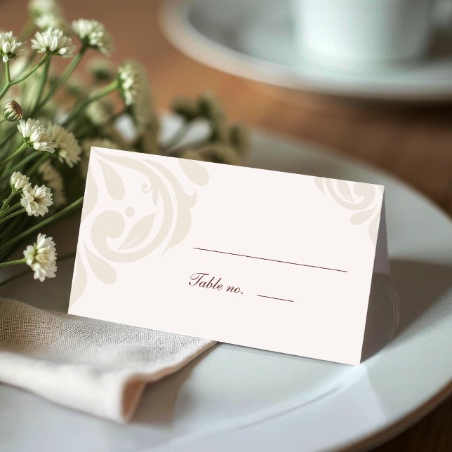 Minimal Classic Damask Ivory Red Photopop Wedding Place Card (Creator Uploaded)