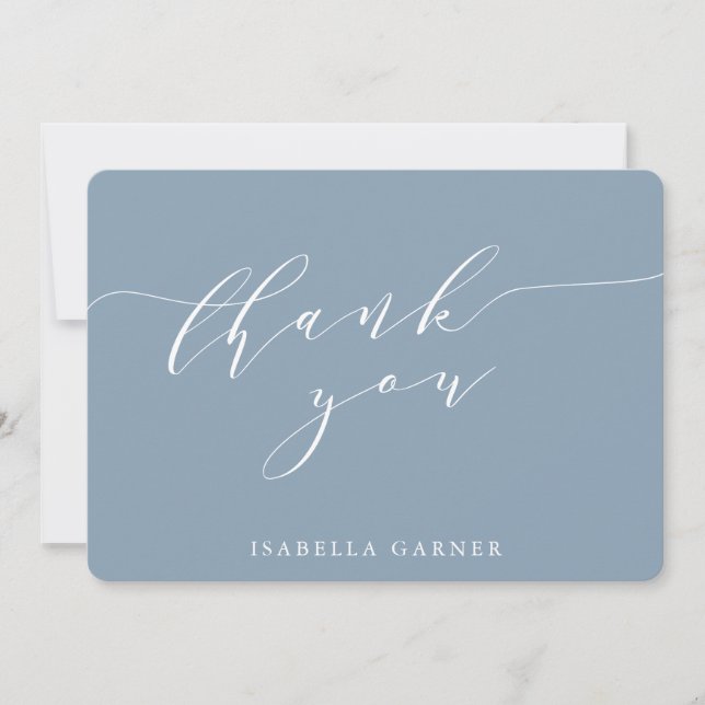 Minimal Classic Dusty Blue Bridal Shower Custom Thank You Card (Front)