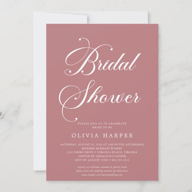 Minimal Classic Dusty Mauve Script Bridal Shower  Invitation (Front)