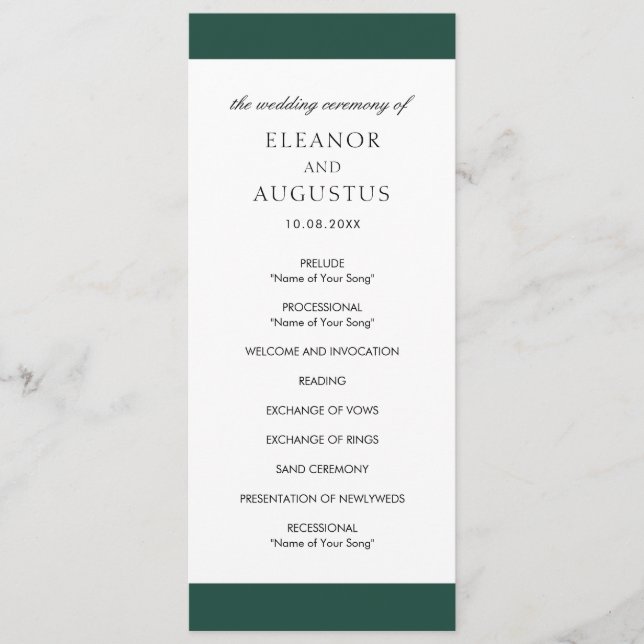Minimal Classic Elegant Emerald Green Wedding Programme (Front)