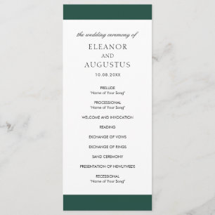 Minimal Classic Elegant Emerald Green Wedding Programme