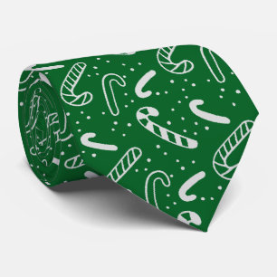 Minimal Classic Festive Holiday Green Candy Canes Tie