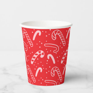 Minimal Classic Festive Holiday Red Candy Canes Paper Cups