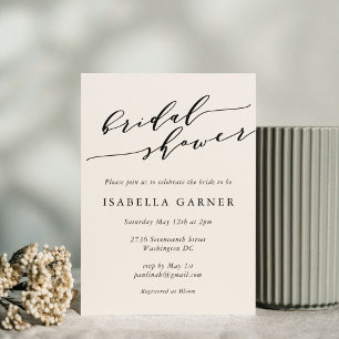 Minimal Classic Ivory Cream Script Bridal Shower Invitation