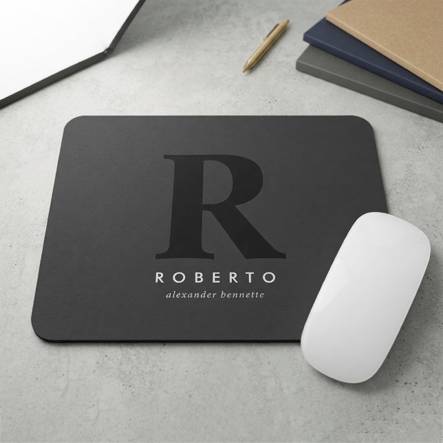 Minimal Classic Modern Black Monogram Mouse Mat (Creator Uploaded)