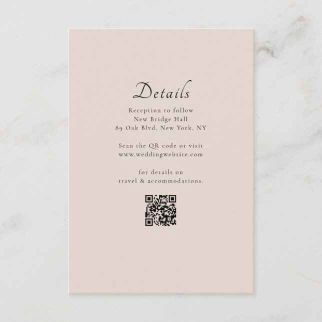Minimal Classic Modern QR Code Wedding Details Enclosure Card (Front)