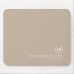 Minimal Classic Monogram Name Beige Mouse Mat<br><div class="desc">Minimalist monogram design with classic block monogram medallion in a classic font with personalised name and title below on a simple black background. Personalise for your custom use.</div>