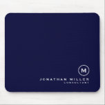 Minimal Classic Monogram Navy Blue Mouse Mat<br><div class="desc">Minimalist monogram design with classic block monogram medallion in a classic font with personalised name and title or custom text below on a simple navy blue background. Personalise for your custom use.</div>