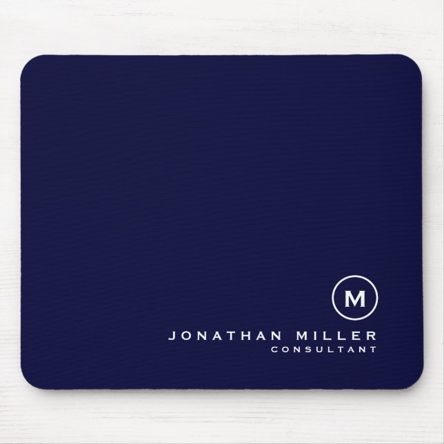 Minimal Classic Monogram Navy Blue Mouse Mat (Front)
