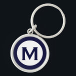 Minimal Classic Navy Monogram Initial Letter Key Ring<br><div class="desc">Modern monogrammed keychain with monogram initial in navy blue and white.</div>