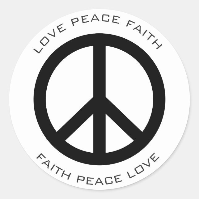 Minimal Classic Peace Love Faith Social Justice Round Sticker (Front)
