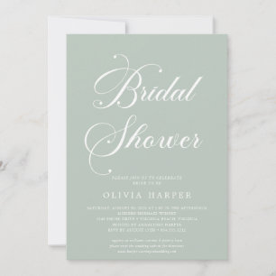 Minimal Classic Sage Green Script Bridal Shower  Invitation