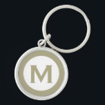 Minimal Classic Sage Monogram Initial Letter Key Ring<br><div class="desc">Modern monogrammed keychain with monogram initial in sage green and white.</div>