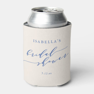Minimal Classic Script Blue Bridal Shower Custom Can Cooler
