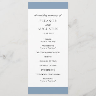 Minimal Classic Simple Elegant Dusty Blue Wedding Programme