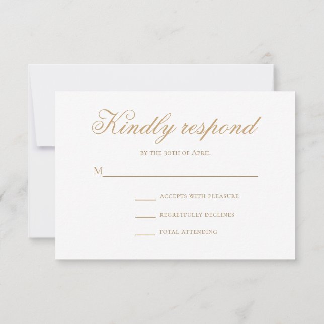 Minimal Classic Stylish Gold Script Wedding RSVP Card (Back)