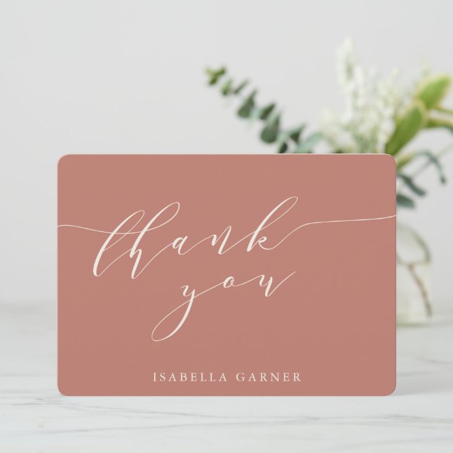 Minimal Classic Terracotta Rose Shower Custom Flat Thank You Card (Standing Front)