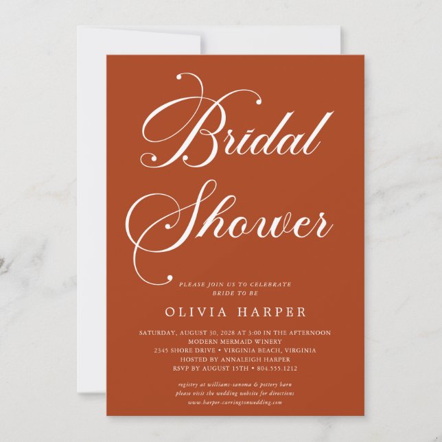 Minimal Classic Terracotta Script Bridal Shower  Invitation (Front)