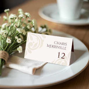 Minimal Classy Chic Burgundy Ivory Photo Wedding Place Card