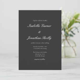 Minimal Classy Elegant White Script Black Wedding Invitation
