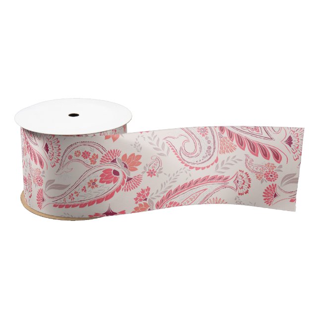Minimal Classy Modern Blush Pink Red Paisley Satin Ribbon (Spool)