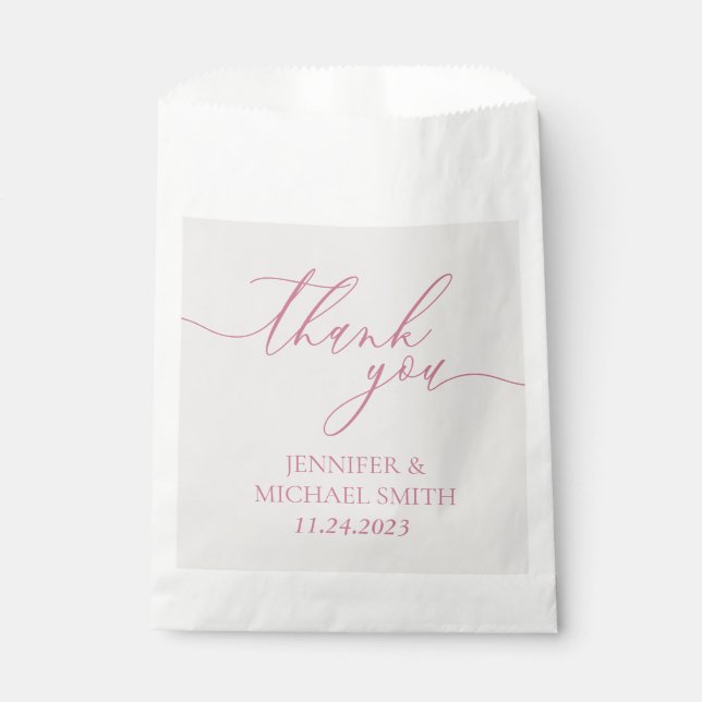 Minimal Clean Beige Script pink Thank You Favour Bags (Front)