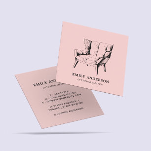 Minimal Clean Blush Pink chair Interior designer Square Business Card