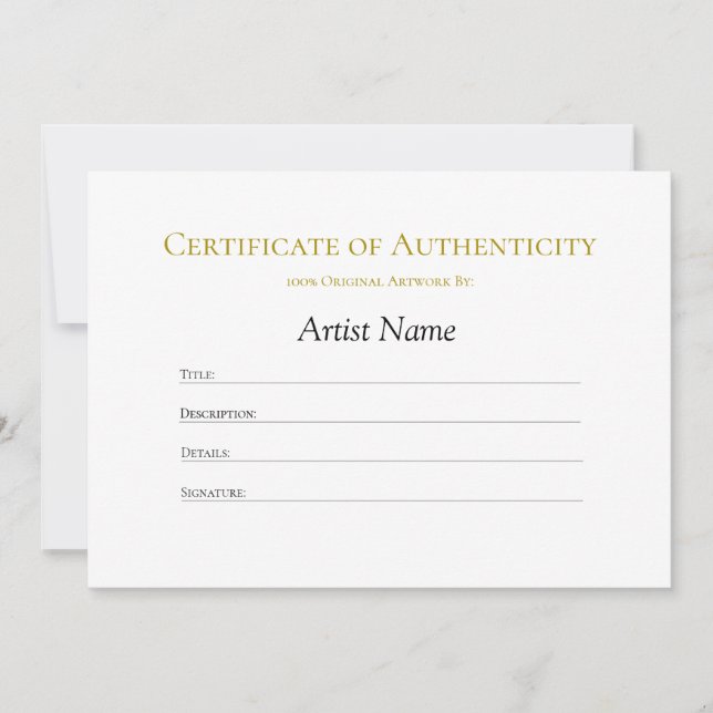 Minimal Clean Certificate of Authenticity Invitation (Front)