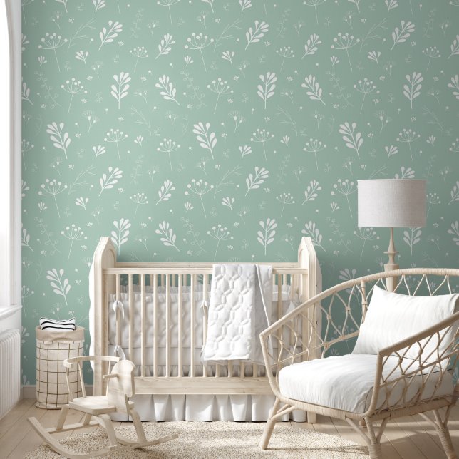 Minimal Clean Green Flowers Leaves Floral Pattern  Wallpaper (Kids)