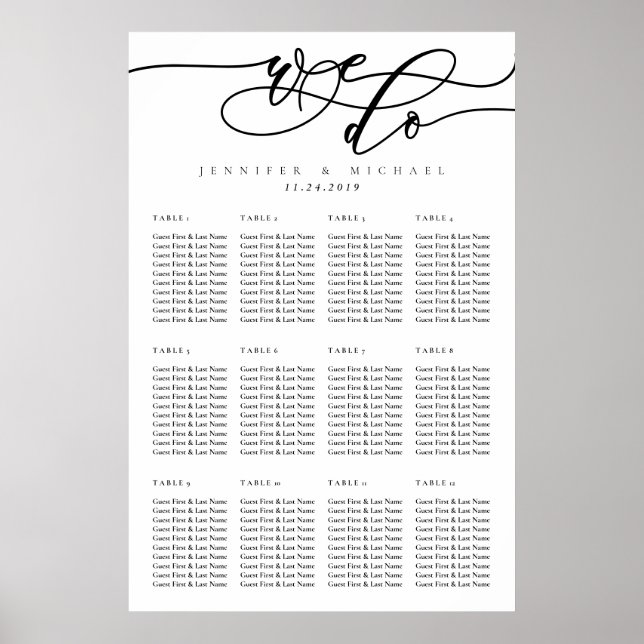 Minimal Clean Simple Wedding Table Numbers Poster (Front)