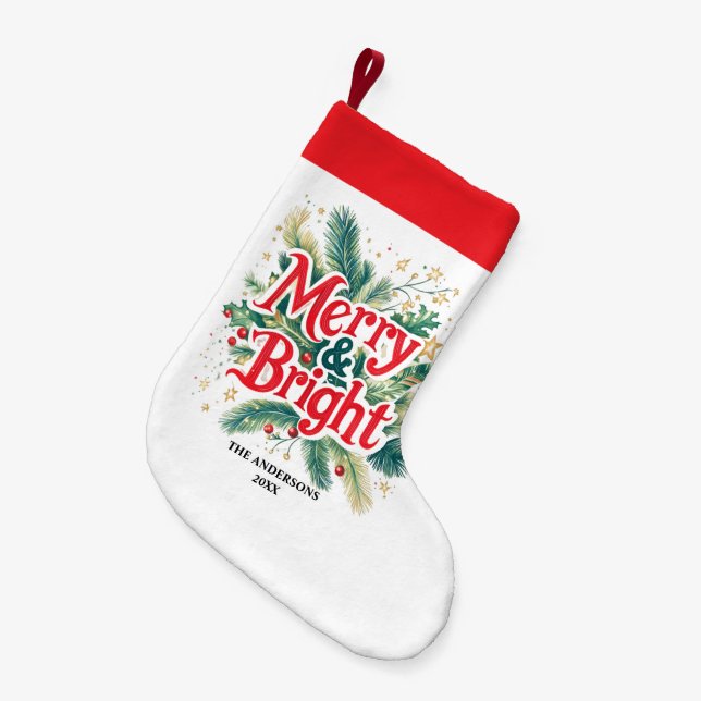 Minimal Clean Simple Xmas Red White  Small Christmas Stocking (Front (Hanging))