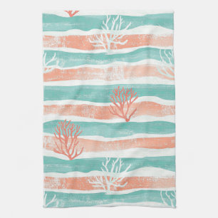 Minimal Coastal Coral Pattern Tea Towel