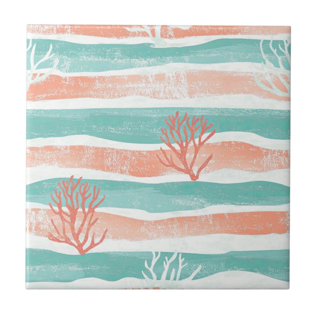 Minimal Coastal Coral Pattern Tile (Front)