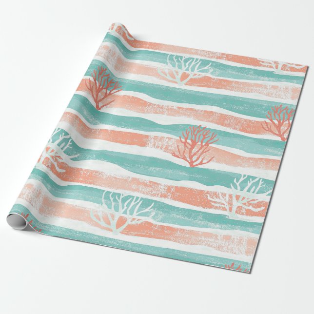 Minimal Coastal Coral Pattern Wrapping Paper (Unrolled)