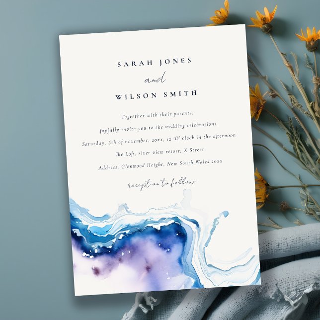 Minimal Coastal Sea Beach Watercolor Wedding Invitation (Creator Uploaded)