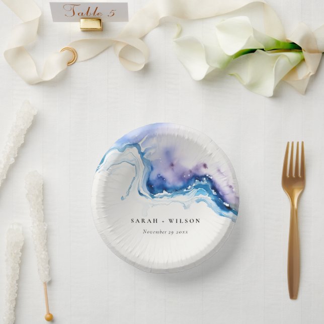 Minimal Coastal Sea Beach Watercolor Wedding Paper Plate (Wedding)