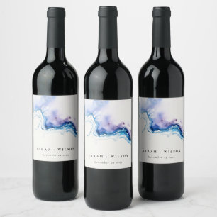 Minimal Coastal Sea Beach Watercolor Wedding Wine Label