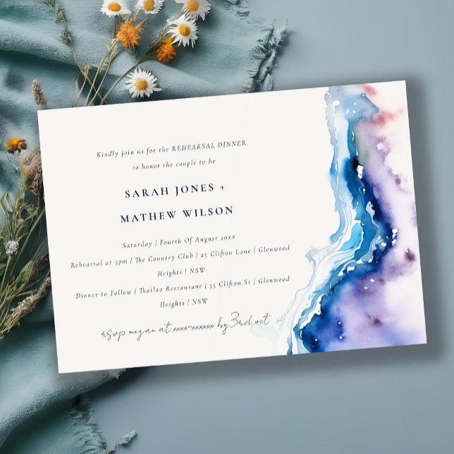 Minimal Coastal Sea Beach Wedding Rehearsal Dinner Invitation (Creator Uploaded)