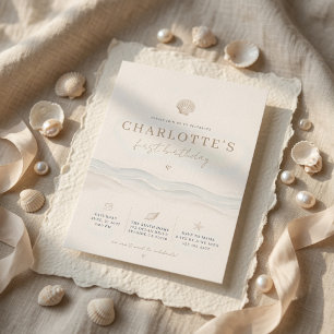Minimal Coastal Seashell First Birthday Invitation
