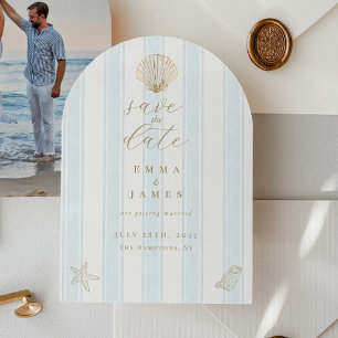 Minimal Coastal Seashell Wedding Save the Date Invitation