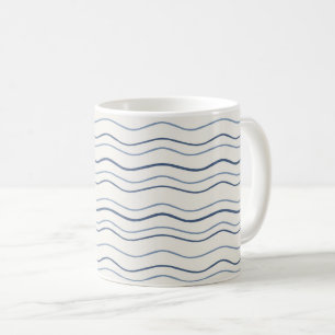 Minimal Coastal Wavy Stripe Blue Pattern Coffee Mug