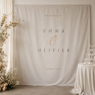 Minimal Cocoa Brown Editorial Wedding Backdrop Tapestry