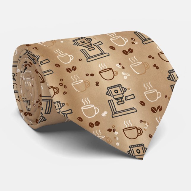Minimal Coffee Culture Pattern Tie (Rolled)