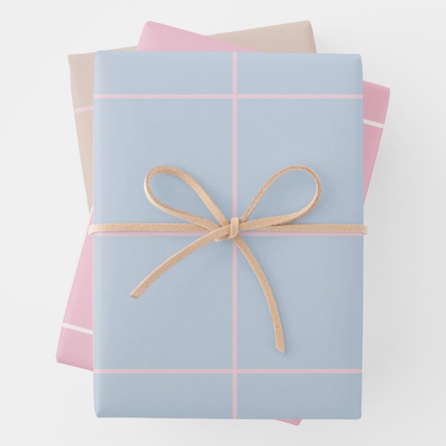 Minimal Color Grid Check Pattern Wrapping Paper Sheet (In situ)